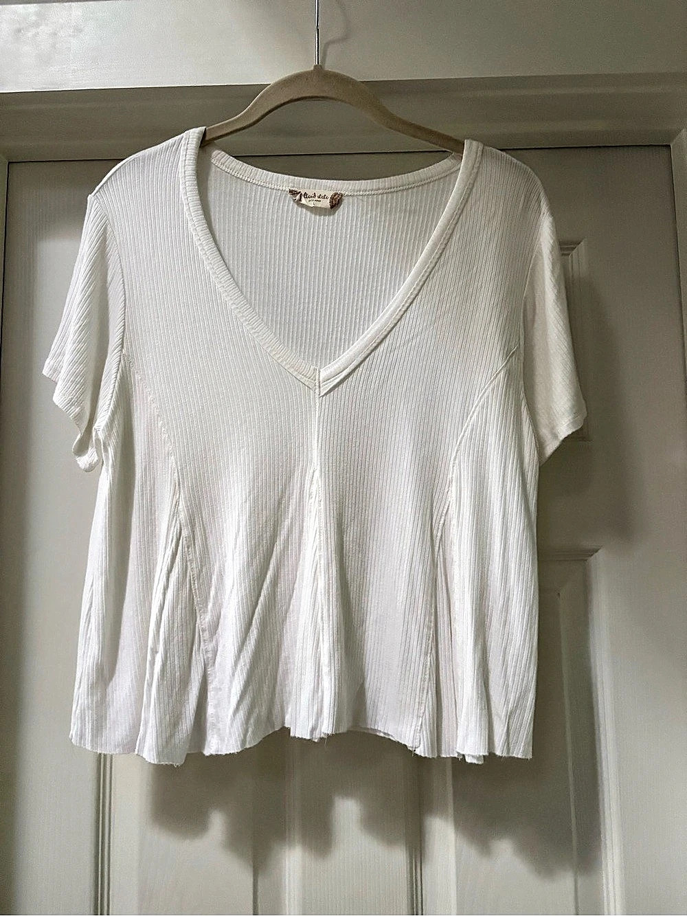 Altar'd State Ribbed V-Neck Top in White